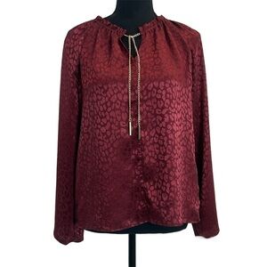Michael Michael Kors red burgundy leopard cheetah print gold tone chain blouse